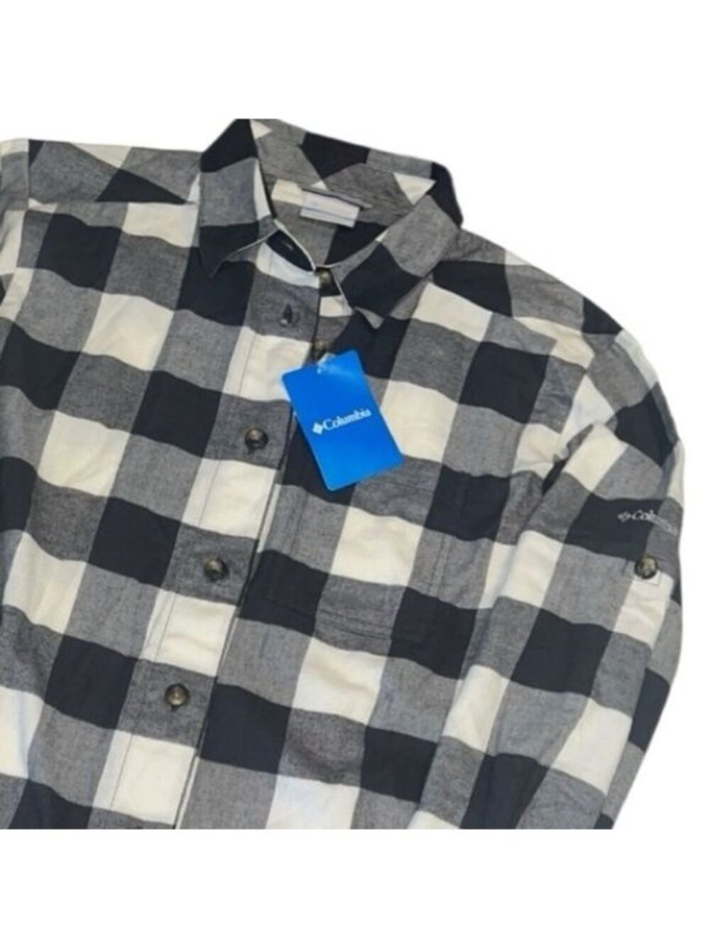 Columbia Holly Hideaway Black and White Checkered Flannel Shirt Size Medium NWT